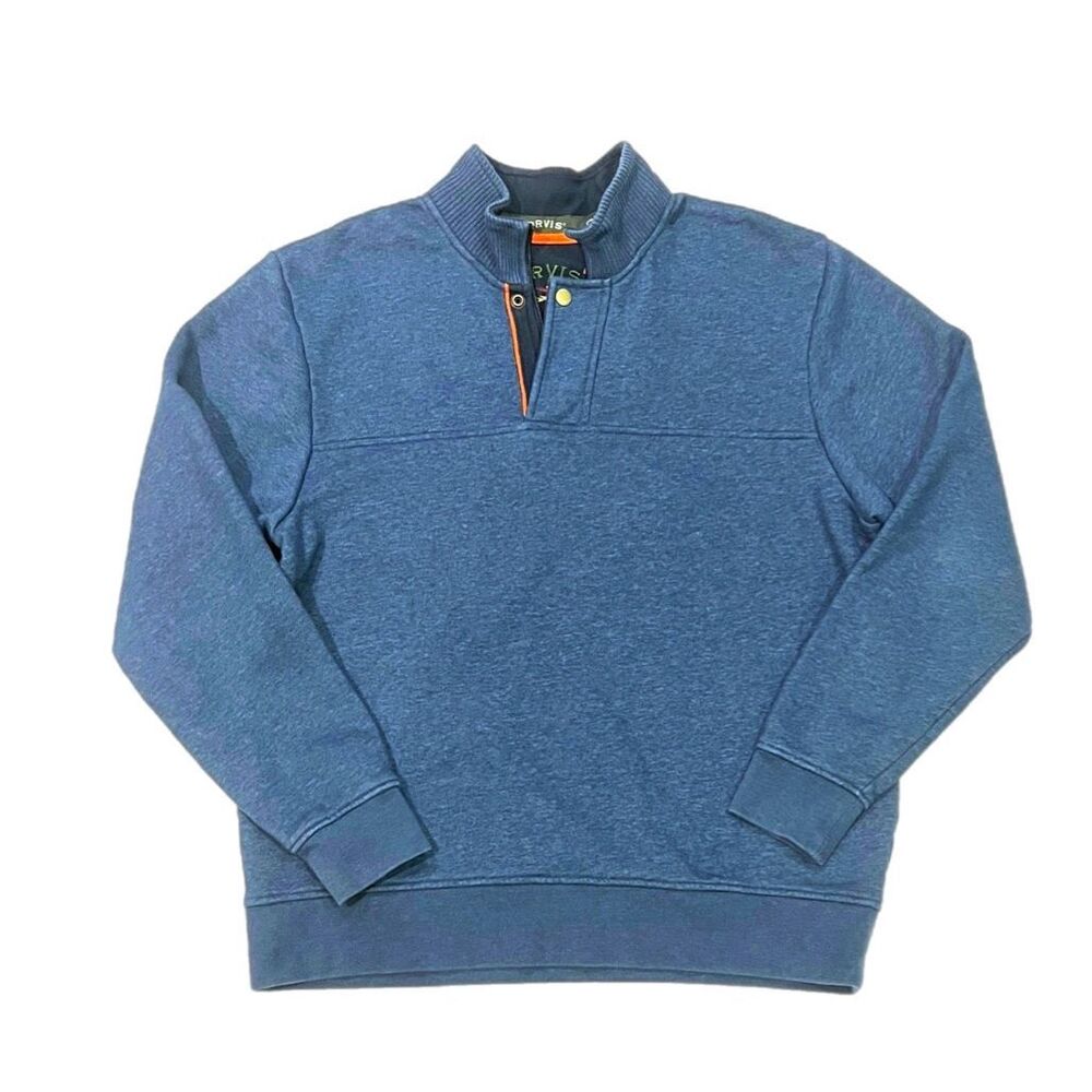 Mens Orvis Quarter Zip Blue Pullover Sweater Size L